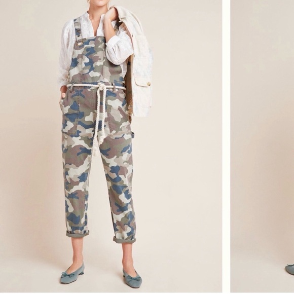 Anthropologie Carter Camo Utility Overalls Camouflage Pockets Size 4